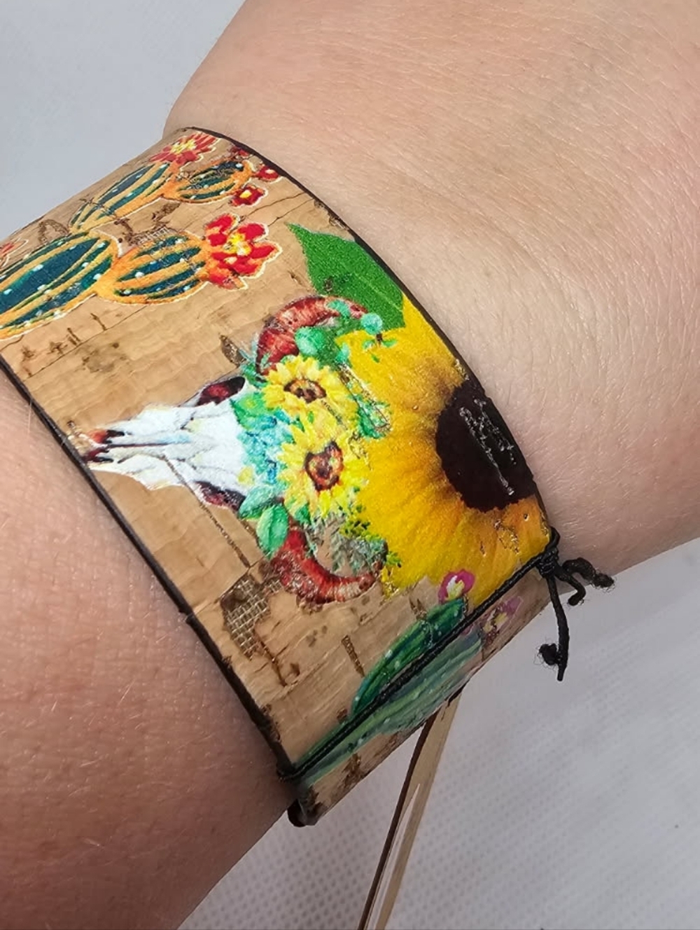 Sunflower & Succulent Cuff Bracelet - Floral Western Style - Picture 2 of 4